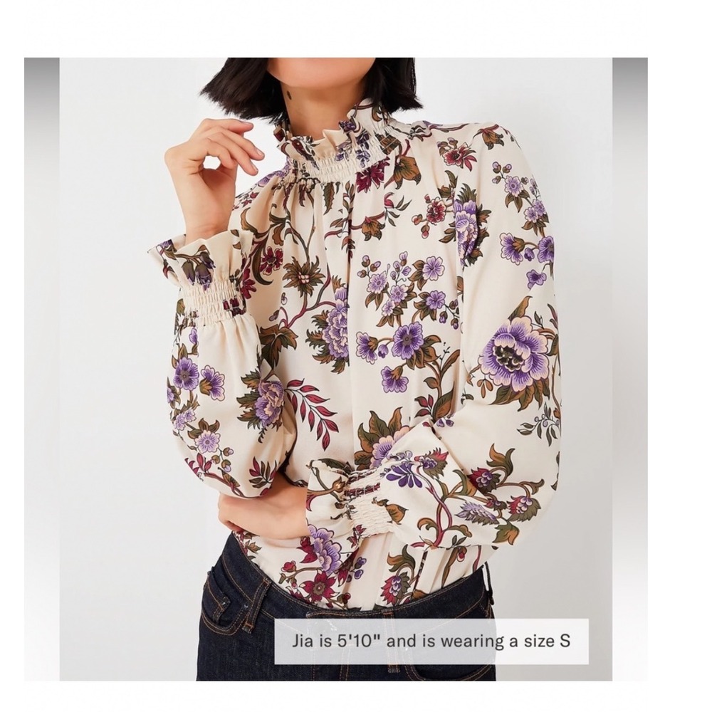 Tuckernuck Chantilly Vine Sadie Floral Romantic Smocked High Neck Blouse Sz xs